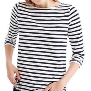 J Crew Navy Blue & White Striped Boatneck TShirt